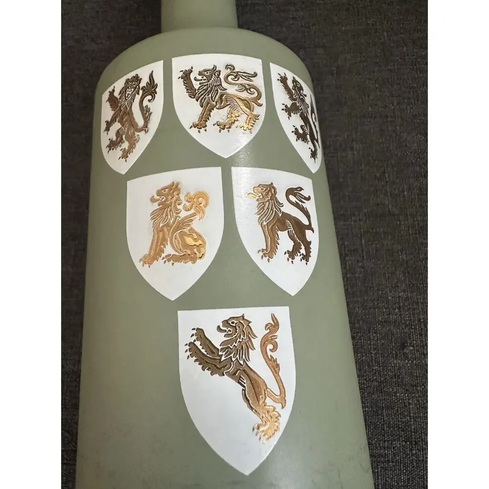 Vintage Old Fitzgerald Stitzel Weller Green Glass Bourbon Decanter Lion Crests